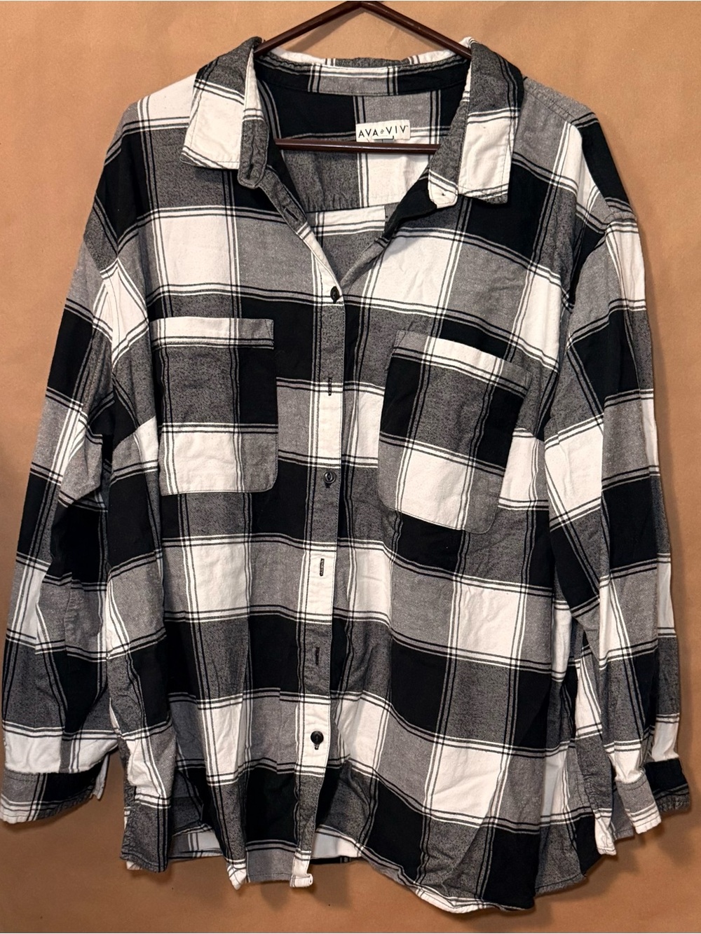 Ava & Viv Black White Buffalo Check Plaid Flannel Button Down Shirt